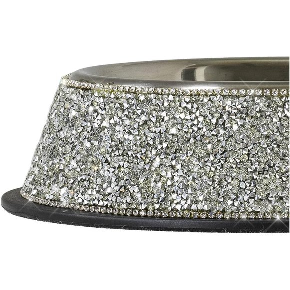 NEW Sparkling Bling Swarovski Crystal Rhinestone Stainless Pet Bowl: Cat… - Picture 3 of 4
